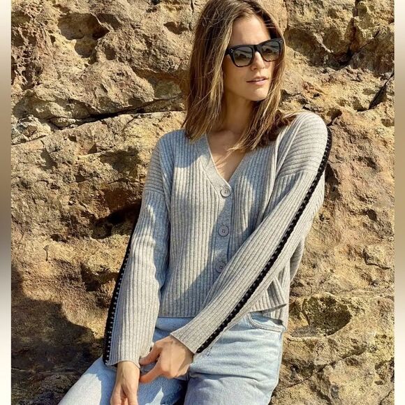 NWT 27 Miles Malibu Leila Wool Cashmere Cardigan Tan/Black XS - Picture 12 of 14